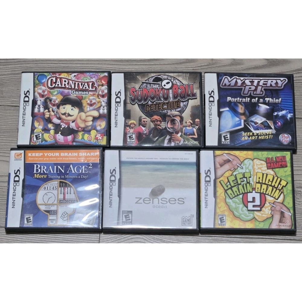 Nintendo DS Games Lot Of 6 All Complete Sudoku Brain Age Carnival Zenses Mystery